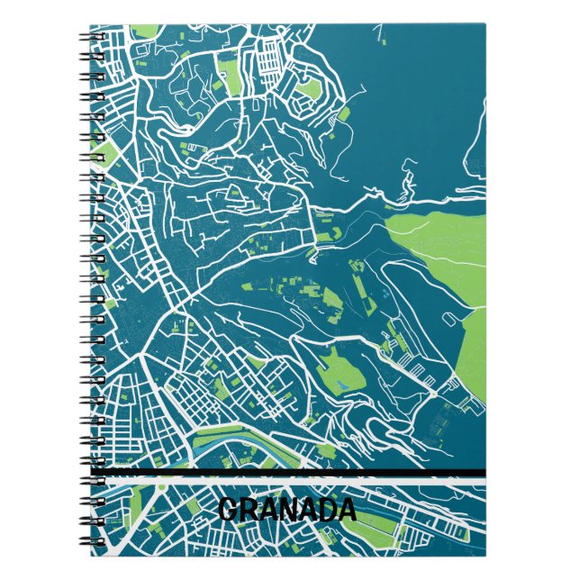 Cuaderno mapa minimalista de Granada - Azul-verde Notizblock (Vorderseite)