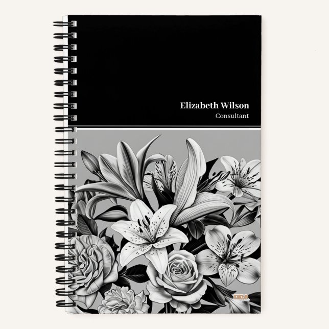 Cuaderno Professional Black & White Flowers Notizbuch (Vorderseite)