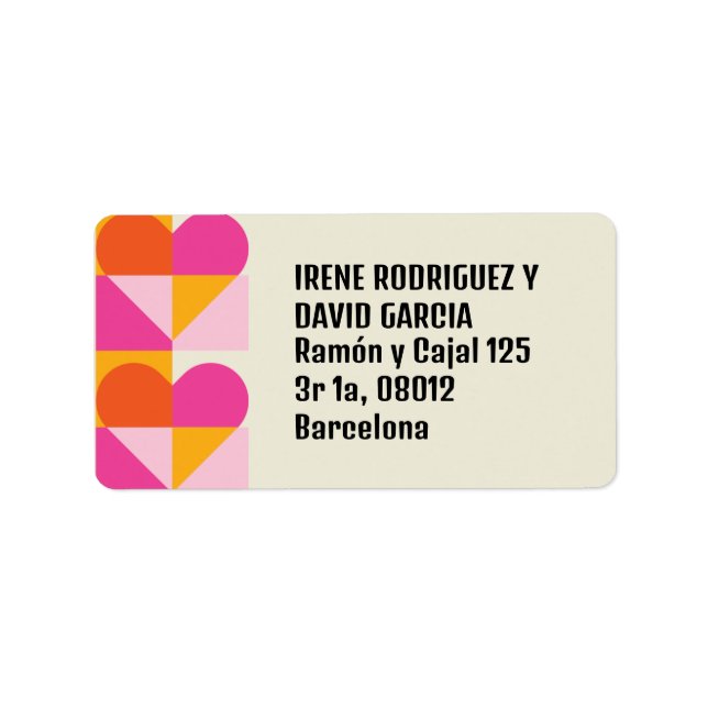 Cuadrícula Corazón Naranja y Rosa Adressaufkleber (Vorne)
