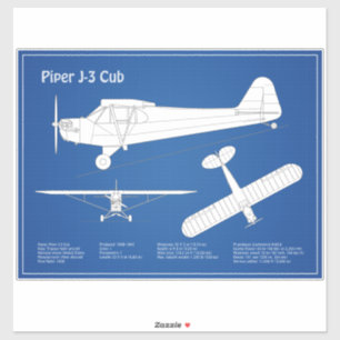 Cub Airplane - Airplane Blueprint Plans ABD Aufkleber
