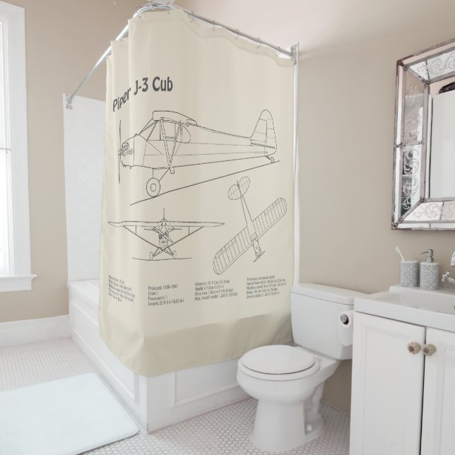 Cub Airplane - Airplane Blueprint Plans SD Duschvorhang (Beispiel)