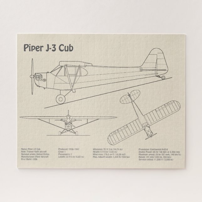Cub Airplane - Airplane Blueprint Plans SD Puzzle (Horizontal)
