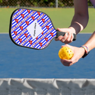 Cuba and Light Blue Cuban Flag Tiled with You Name Pickleball Schläger