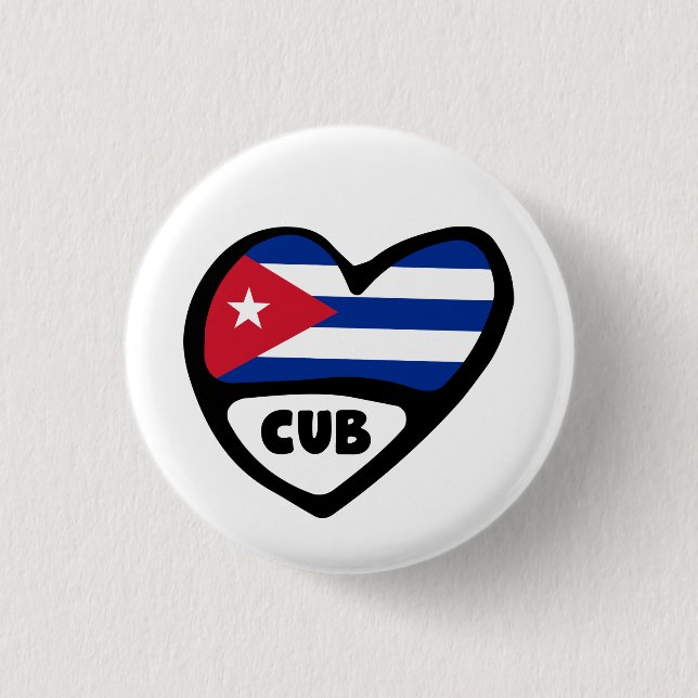 Cuba Country Code Flag Heart Pin Badge Button (Vorderseite)