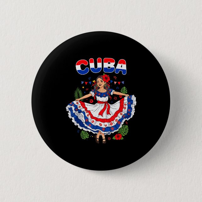 Cuba Cuban Girl Traditional Dress Trocal Flowers  Button (Vorderseite)