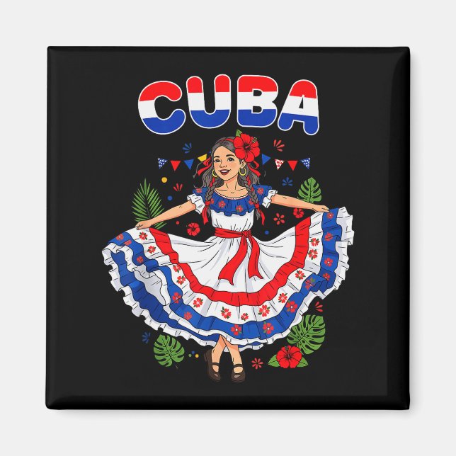 Cuba Cuban Girl Traditional Dress Trocal Flowers  Magnet (Vorne)