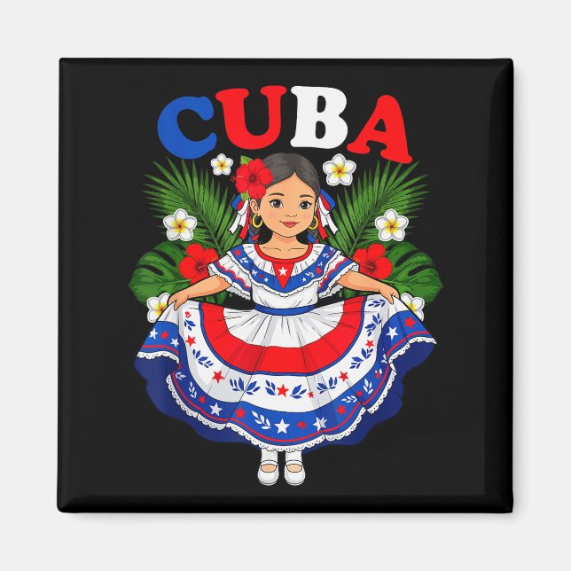 Cuba Cuban Girl Traditional Dress Trocal Flowers  Magnet (Vorne)