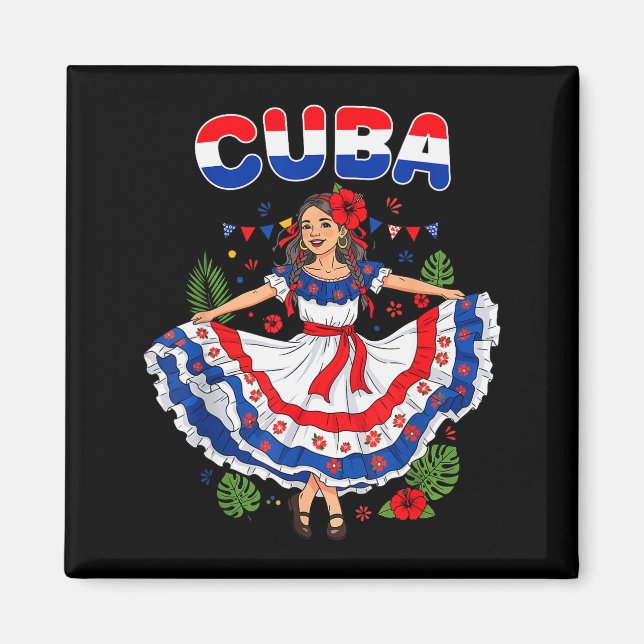 Cuba Cuban Girl Traditional Dress Trocal Flowers  Magnet (Vorne)