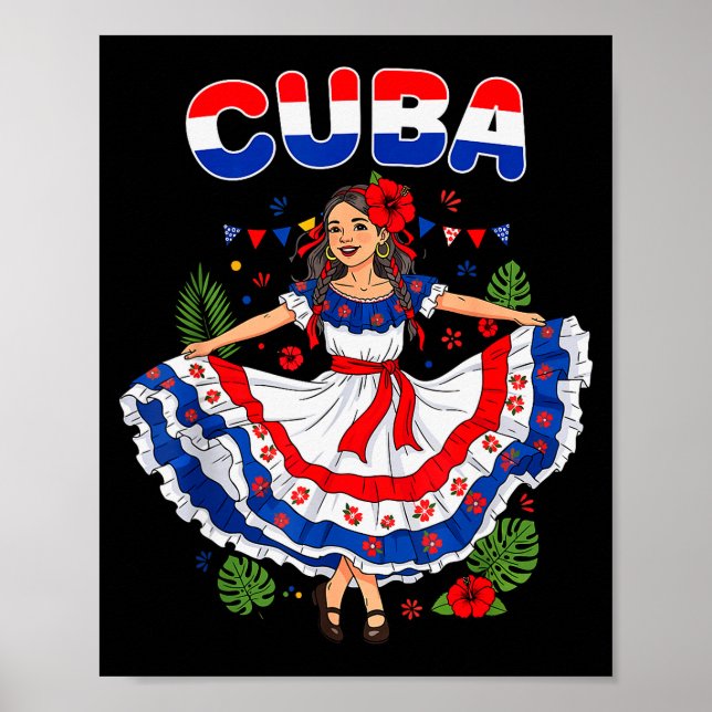 Cuba Cuban Girl Traditional Dress Trocal Flowers  Poster (Vorne)