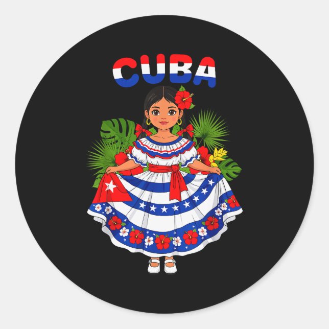 Cuba Cuban Girl Traditional Dress Trocal Flowers  Runder Aufkleber (Vorderseite)