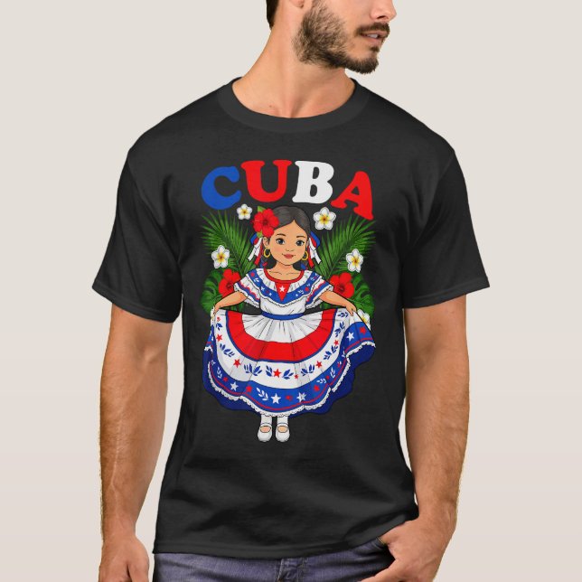 Cuba Cuban Girl Traditional Dress Trocal Flowers  T-Shirt (Vorderseite)