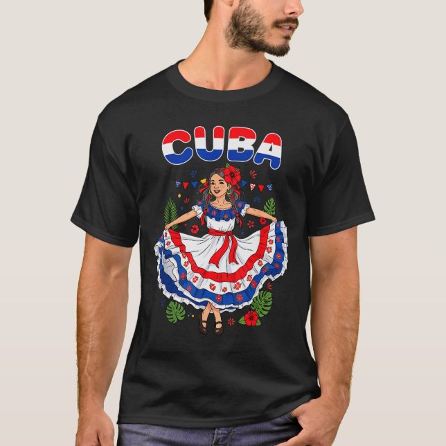Cuba Cuban Girl Traditional Dress Trocal Flowers  T-Shirt (Vorderseite)