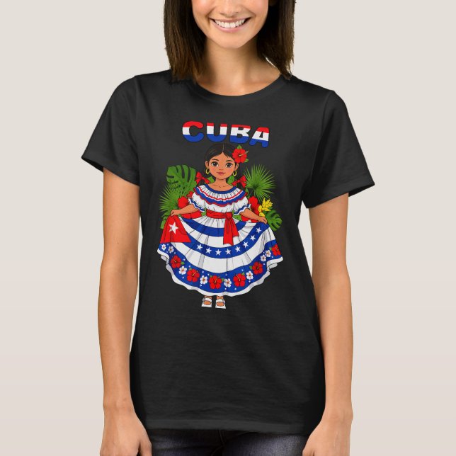 Cuba Cuban Girl Traditional Dress Trocal Flowers  T-Shirt (Vorderseite)