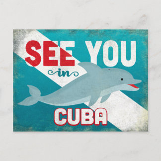Cuba Dolphin - Retro Vintage Travel Postkarte