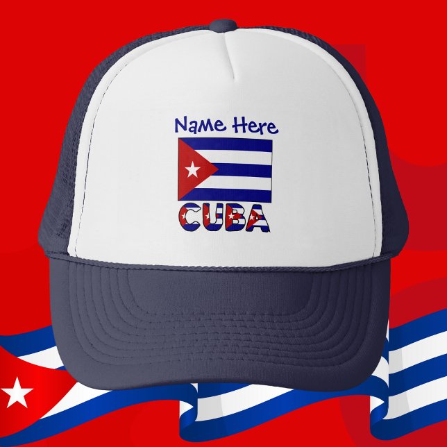 Cuba Dunkelblau Kubanische Flagge Navy Blau Person Truckerkappe (Personalized trucker hat with dark blue Cuban flag and the word CUBA below.)
