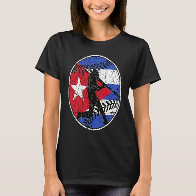Cuba Flag Baseball Hitter Cuban Baseball Fan Cuban T-Shirt (Vorderseite)