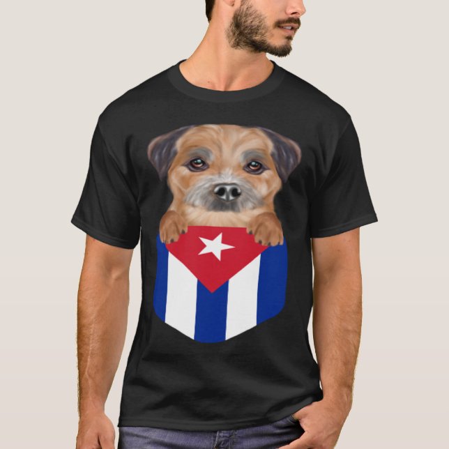 Cuba Flag Border Terrier Dog In Pocket T-Shirt (Vorderseite)