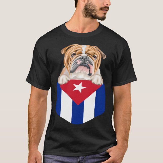Cuba Flag Bulldog Dog In Pocket T-Shirt (Vorderseite)