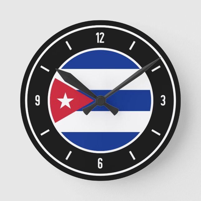 Cuba Flag Elegante Round Clock Runde Wanduhr (Vorderseite)