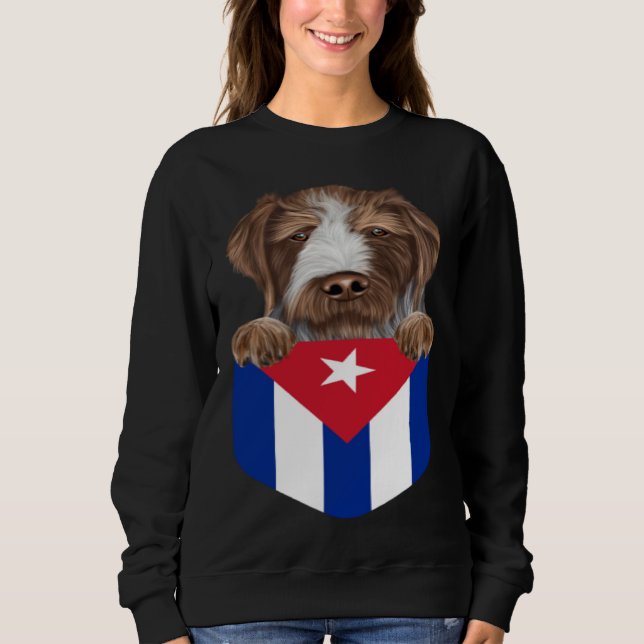 Cuba Flag German Wirehaired Pointer Dog In Pocket Sweatshirt (Vorderseite)