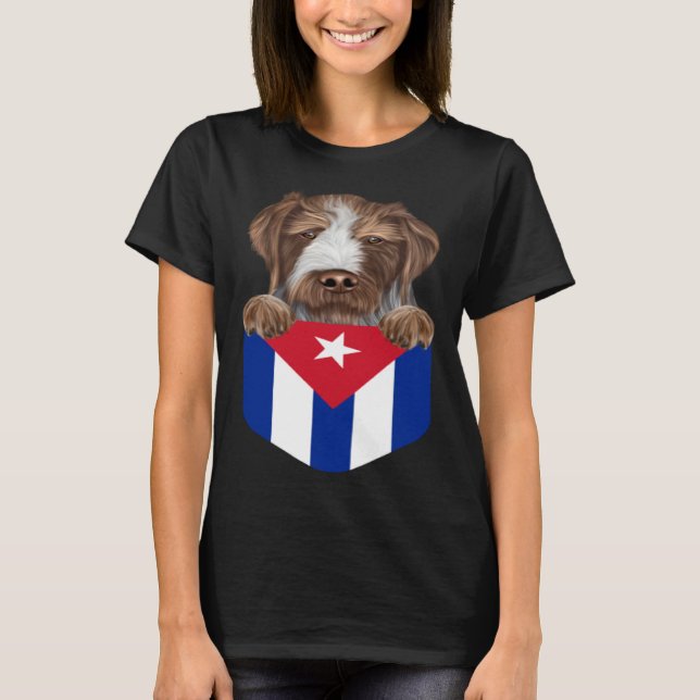 Cuba Flag German Wirehaired Pointer Dog In Pocket T-Shirt (Vorderseite)