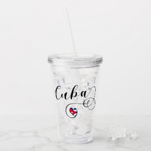Cuba Flag Herzschrift, kubanische Flagge Acryltrinkbecher