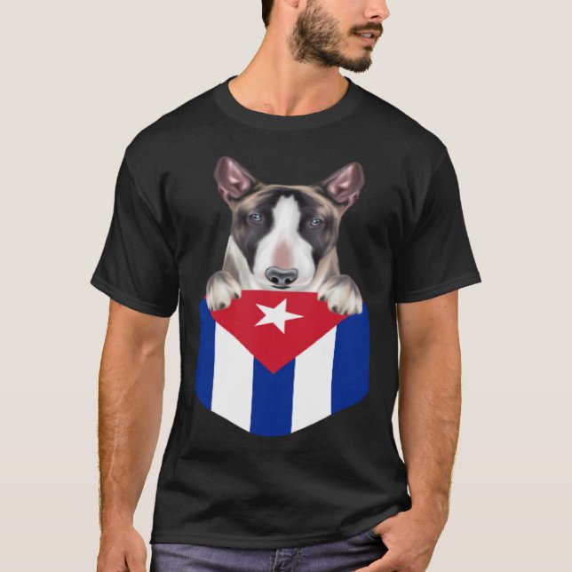 Cuba Flag Miniature Bull Terrier Dog In Pocket T-Shirt (Vorderseite)
