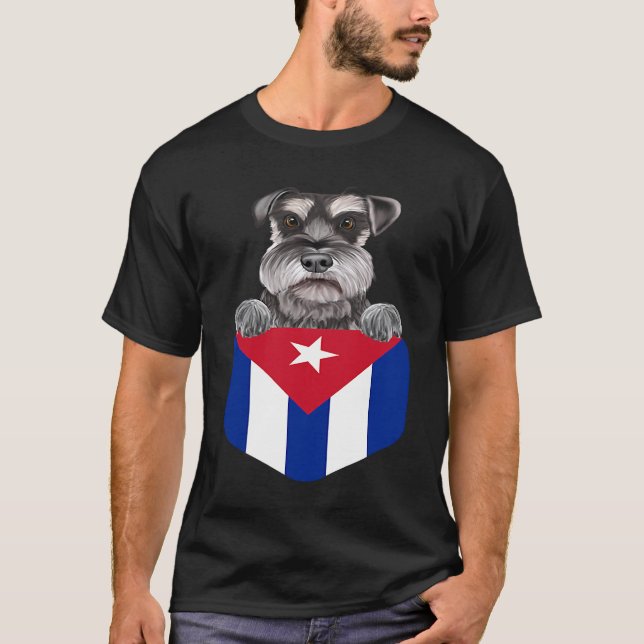 Cuba Flag Miniature Schnauzer Dog In Pocket T-Shirt (Vorderseite)