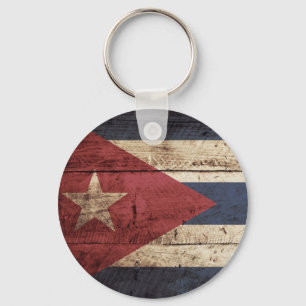 Cuba Flag on Old Wood Grain Schlüsselanhänger