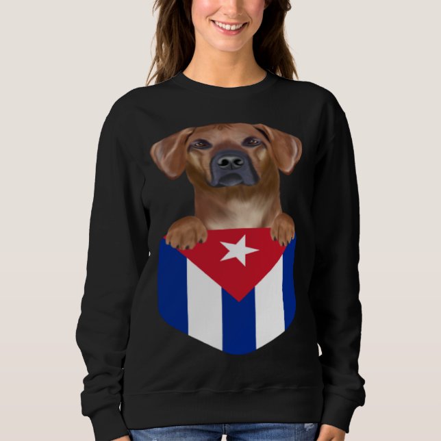 Cuba Flag Rhodesian Ridgeback Dog In Pocket Sweatshirt (Vorderseite)
