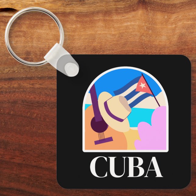 Cuba Flag Salsa Vintag Schlüsselanhänger (Vorderseite)