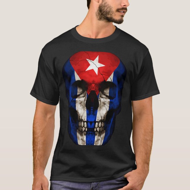 Cuba Flag Skull Cuban Roots Proud Patriotic T-Shirt (Vorderseite)