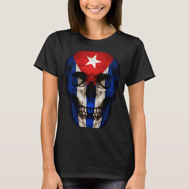 Cuba Flag Skull Cuban Roots Proud Patriotic T-Shirt (Vorderseite)