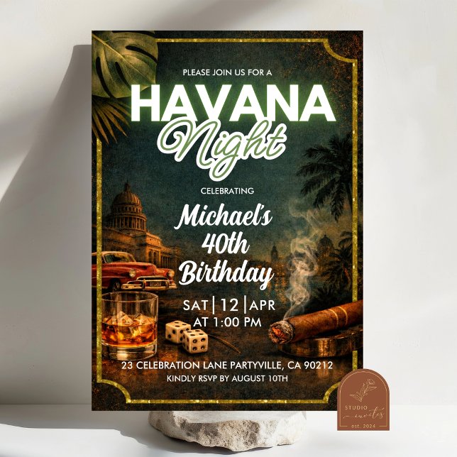 Cuba Havana Night Adult Man Birthday Invitation Einladung (Von Creator hochgeladen)