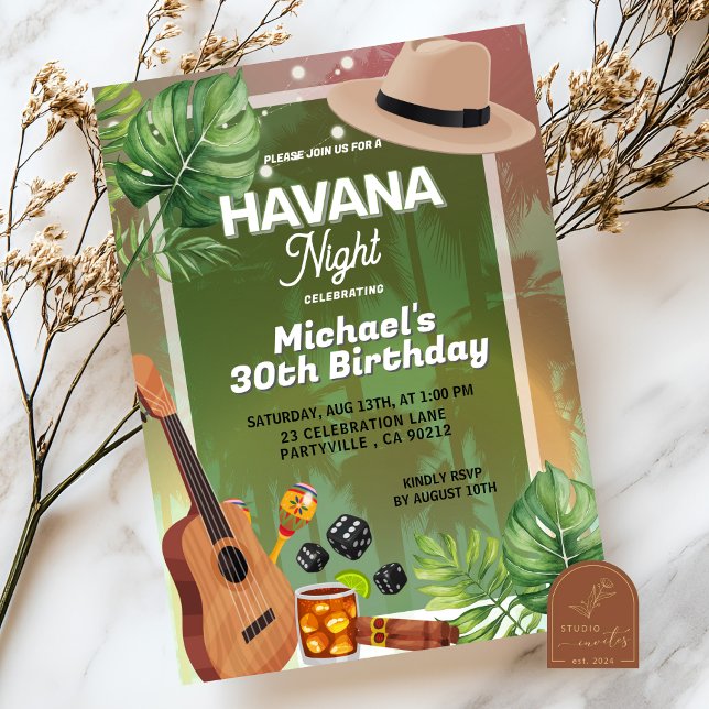 Cuba Havana Night Man Birthday Einladung (Von Creator hochgeladen)