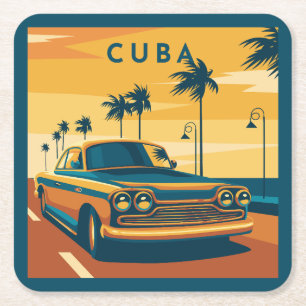 Cuba Illustration Rechteckiger Pappuntersetzer