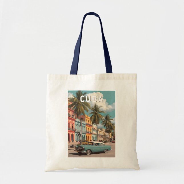 Cuba Illustration Travel Art Vintage Tragetasche (Vorne)