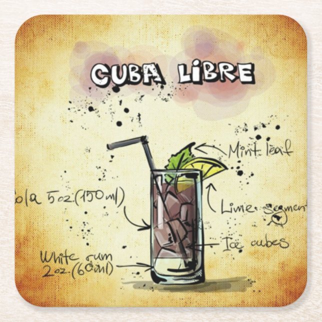 Cuba Libre Barkeeper Drink Rezept Rechteckiger Pappuntersetzer (Vorderseite)