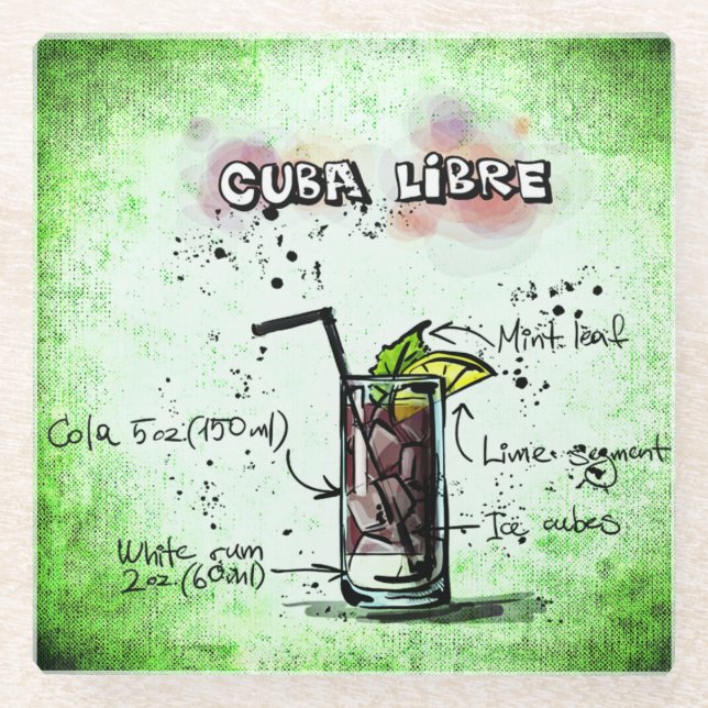 Cuba Libre Drink Recipe Glasuntersetzer (Vorderseite)