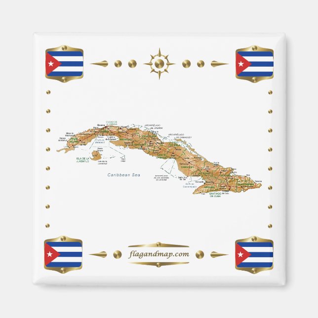 Cuba Map + Flags Magnet (Vorne)
