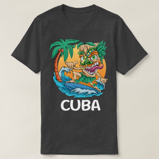 Cuba Palm Tree Surfing Beach Vacation Tiki Man Pre T-Shirt (Design vorne)
