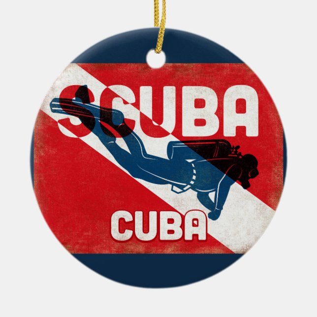Cuba Scuba Diver - Blue Retro Keramik Ornament (Vorne)