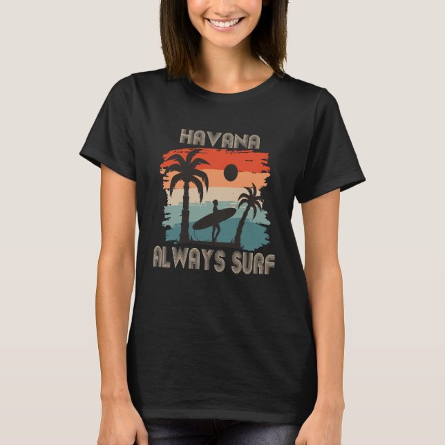 Cuba Surfing Retro Palm tree Havana Vacation Ocean T-Shirt (Vorderseite)