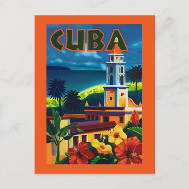 Cuba Travel Poster Hibiskus Postkarte (Vorderseite)