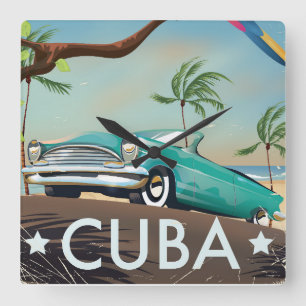 Cuba Vintag Retro Travel Print Quadratische Wanduhr