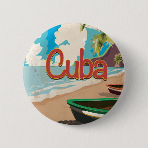 Cuba Vintage Travel Poster Button