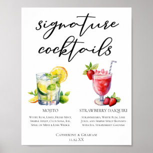 Cuban Cocktails Mojito Strawberry Daiquiri Menü Poster