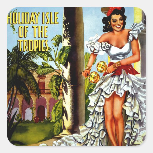 Cuban Dancer Vintage Travel Quadratischer Aufkleber (Vorderseite)