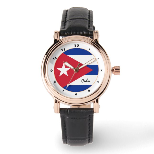 Cuban Flag & Cuba trendige Mode /Design Watch Armbanduhr (Vorderseite)