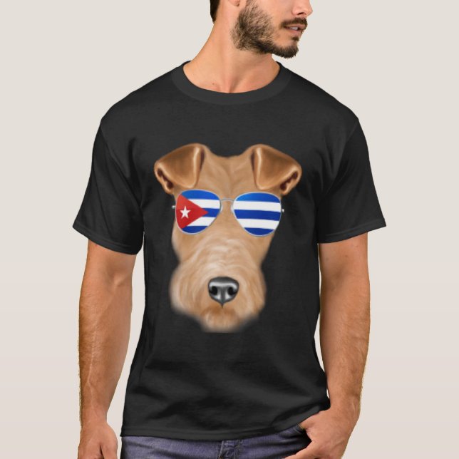 Cuban Flag Wire Fox Terrier Dog Cuba Pocket T-Shirt (Vorderseite)